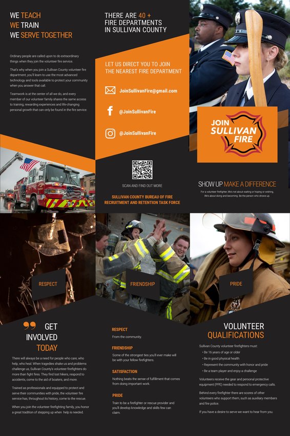 A promotional brochure created by Firehouse Road to encourage folks to sign up with local volunteer fire departments.